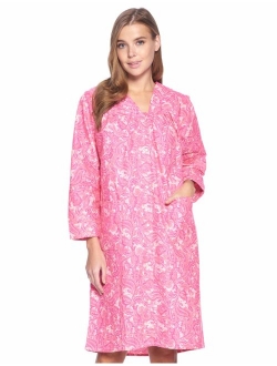 Casual Nights Women's Floral Snap Front Flannel Duster Long Sleeve Lounger Dress