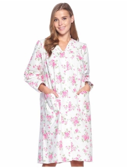 Casual Nights Women's Floral Snap Front Flannel Duster Long Sleeve Lounger Dress