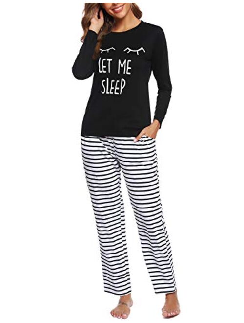 ARANEE Womens Long Sleeve Top And Pajamas Striped lounge Sets