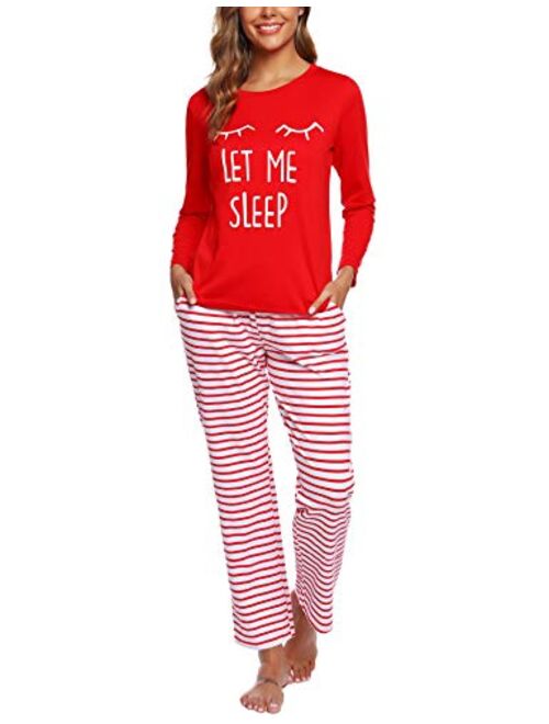 ARANEE Womens Long Sleeve Top And Pajamas Striped lounge Sets