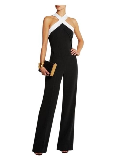 Women's Sexy V Neck Sleeveless Backless Long Wide Leg Pant Jumpsuit Romper