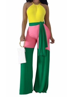 Women's Sexy V Neck Sleeveless Backless Long Wide Leg Pant Jumpsuit Romper