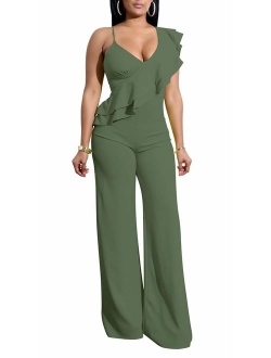 Women's Sexy V Neck Sleeveless Backless Long Wide Leg Pant Jumpsuit Romper