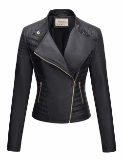 Geschallino Women's PU Leather Jacket(2 Colors), Moto Biker Jacket with Zip Pockets, Vintage Short Coat for Autumn, Spring