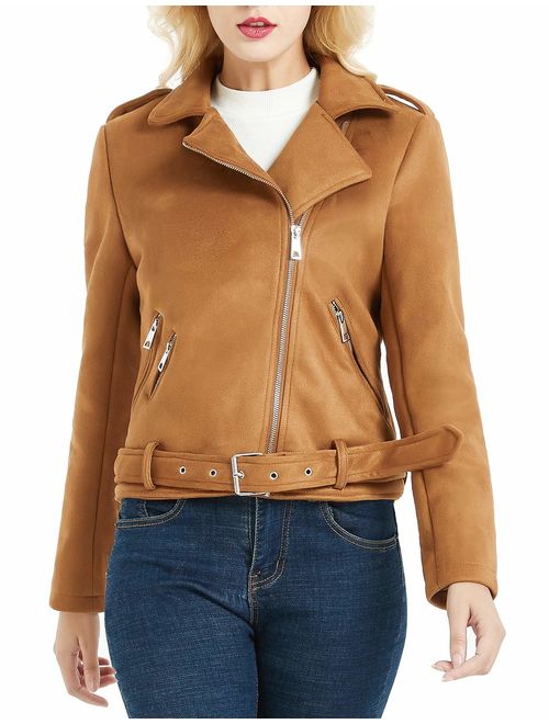 Geschallino Women's PU Leather Jacket(2 Colors), Moto Biker Jacket with Zip Pockets, Vintage Short Coat for Autumn, Spring