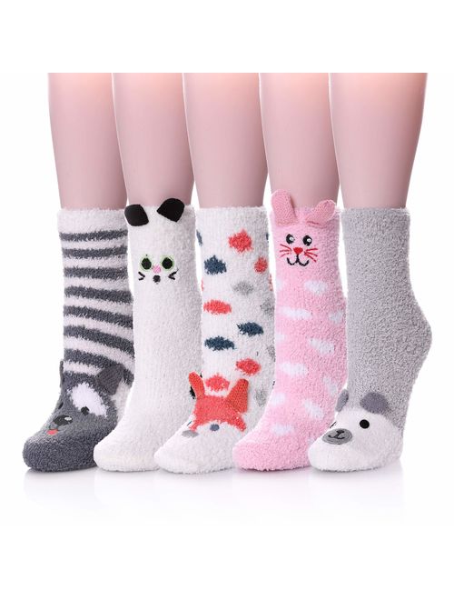 MQELONG Womens Super Soft Fuzzy Cozy Home Sleeping Socks Microfiber Winter Warm Slipper Socks