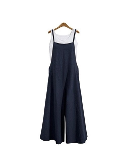 Aedvoouer Women's Baggy Plus Size Overalls Cotton Linen Jumpsuits Wide Leg Harem Pants Casual Rompers