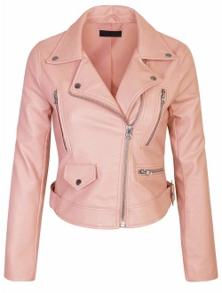 Women's Faux Leather Zip Up Everyday Bomber Jacket