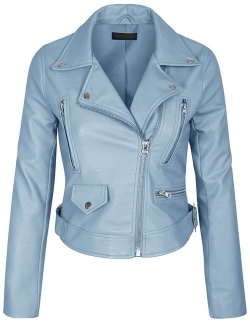 Women's Faux Leather Zip Up Everyday Bomber Jacket