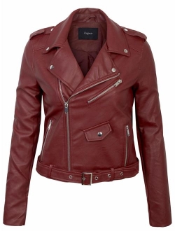 Women's Faux Leather Zip Up Everyday Bomber Jacket