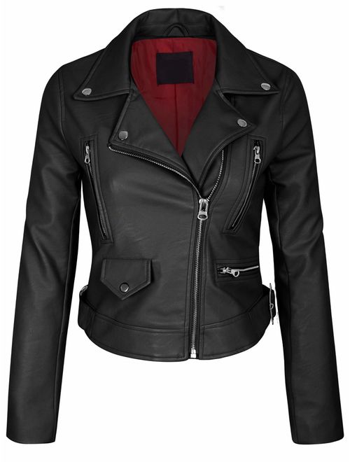 KOGMO Women's Faux Leather Zip Up Everyday Bomber Jacket