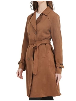 Bellivera Women's Faux Suede Printed Trench Coat,Lightweight Windbreaker with Belt