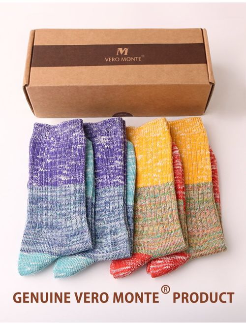 VERO MONTE 4 Pairs Colorful Patterned Cotton Socks for Women Casual Crew Socks