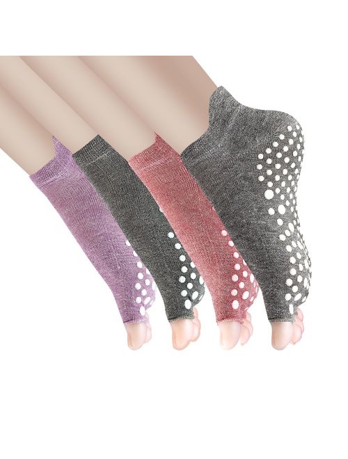 Yoga Socks Non Slip Pilates Barre with Grips for Women 4 Pack by Cosfash