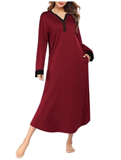 Women's Striped Nightgown,Long Loungewear Nightshirt Sleepwear with Pocket