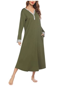 Women's Striped Nightgown,Long Loungewear Nightshirt Sleepwear with Pocket