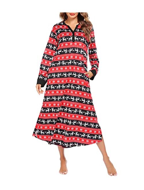 Ekouaer Women's Striped Nightgown,Long Loungewear Nightshirt Sleepwear with Pocket