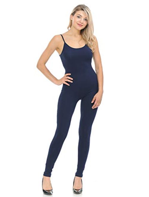 JJJ Women Catsuit Cotton Lycra Tank Spaghetti Strapped Yoga Bodysuit Jumpsuit S-Plus