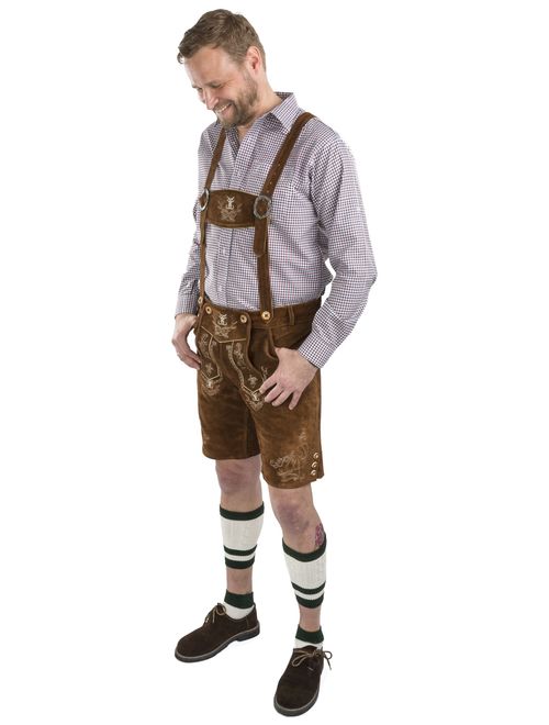 Schoneberger Men's Bavarian Lederhosen Brown - Oktoberfest Leather Trousers