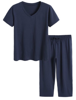 Latuza Women's Cotton Pajamas Set Tops and Capri Pants Sleepwear