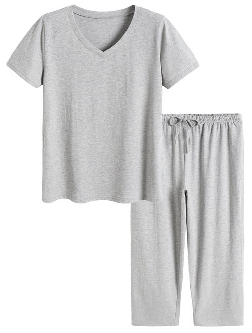 Latuza Women's Cotton Pajamas Set Tops and Capri Pants Sleepwear