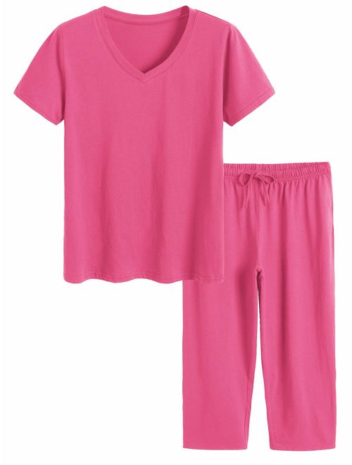 Latuza Women's Cotton Pajamas Set Tops and Capri Pants Sleepwear