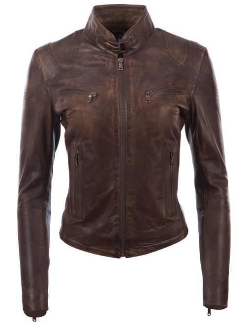 MDK Women's Super Soft Ladies Real Leather Stylish Fitted Biker Jacket