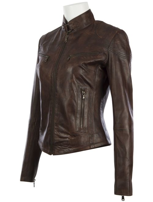 MDK Women's Super Soft Ladies Real Leather Stylish Fitted Biker Jacket