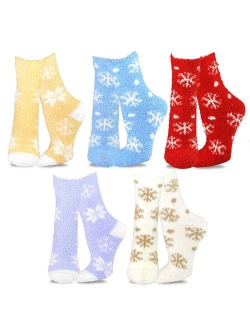 TeeHee Fashionable Cozy Fuzzy Slipper Crew Socks for Women 5-Pack