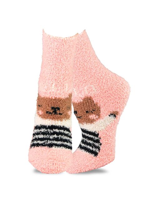 TeeHee Fashionable Cozy Fuzzy Slipper Crew Socks for Women 5-Pack