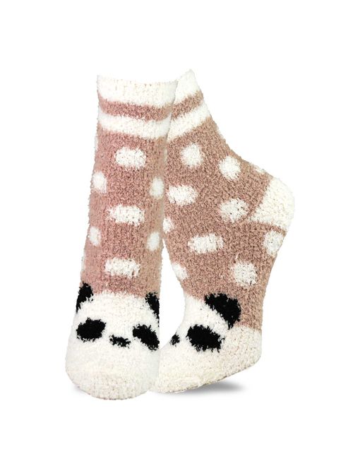 TeeHee Fashionable Cozy Fuzzy Slipper Crew Socks for Women 5-Pack