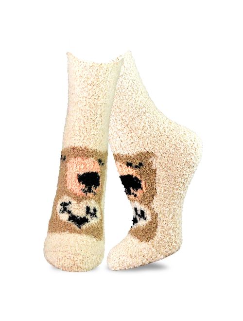 TeeHee Fashionable Cozy Fuzzy Slipper Crew Socks for Women 5-Pack