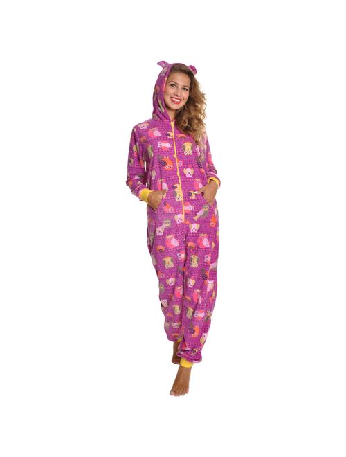 Angelina Women's & Kid's Fleece Novelty One-Piece Hooded Pajamas