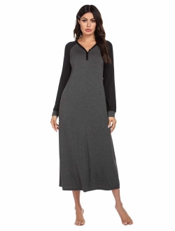 Sleep Shirt Women's Long Sleeve Sleepwear V-Neck Night Dress Nightgown Loungewear S-XXL