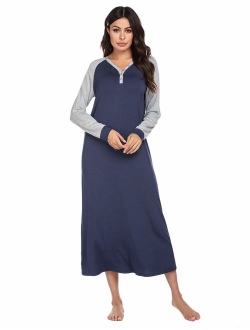 Sleep Shirt Women's Long Sleeve Sleepwear V-Neck Night Dress Nightgown Loungewear S-XXL