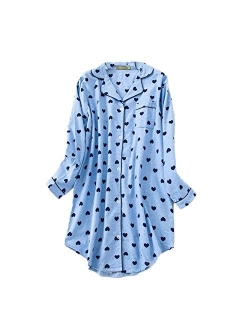 PNAEONG Women's Flannel 100% Cotton Nightgown Button Down Boyfriend Nightshirt Mid-Long Style Sleepshirt Pajama Tops