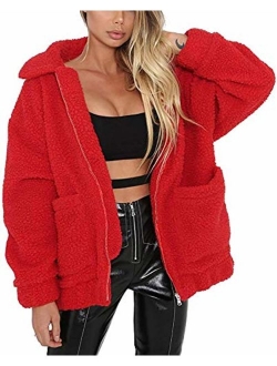 Comeon Women's Faux Fur Jacket Shaggy Jacket Winter Fleece Coat Outwear Shaggy Shearling Jacket