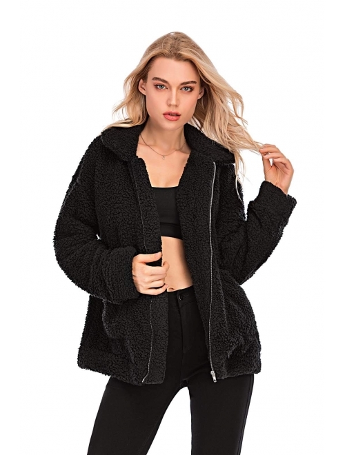 Comeon Women's Faux Fur Jacket Shaggy Jacket Winter Fleece Coat Outwear Shaggy Shearling Jacket