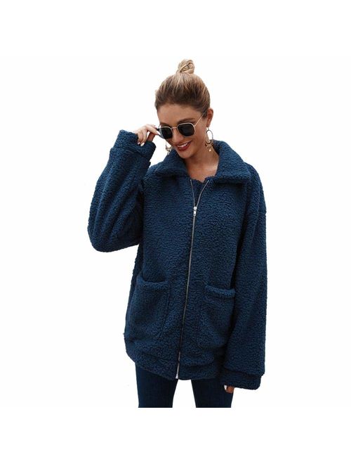 Comeon Women's Faux Fur Jacket Shaggy Jacket Winter Fleece Coat Outwear Shaggy Shearling Jacket