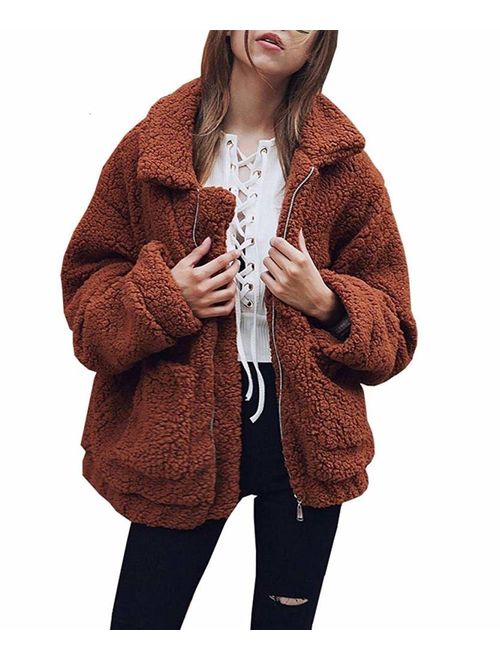 Comeon Women's Faux Fur Jacket Shaggy Jacket Winter Fleece Coat Outwear Shaggy Shearling Jacket