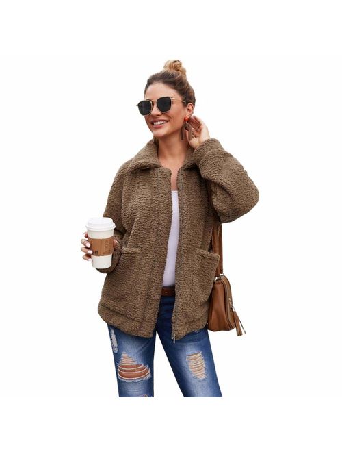 Comeon Women's Faux Fur Jacket Shaggy Jacket Winter Fleece Coat Outwear Shaggy Shearling Jacket