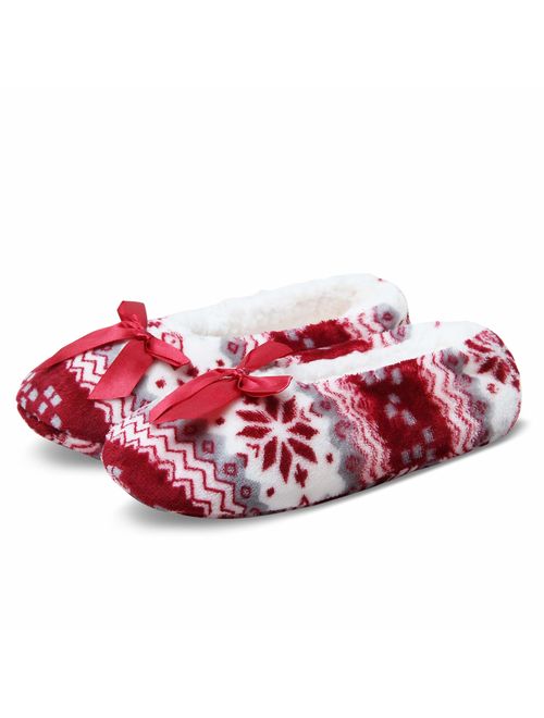 Women's Cozy Warm Lined Fuzzy Slipper Socks Indoor Booties with Non Slip Grippers