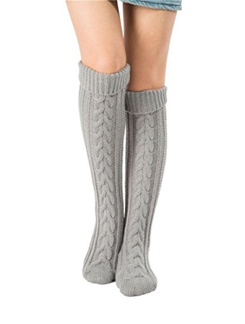 SherryDC Women's Cable Knit Long Boot Stocking Socks Knee High Winter Leg Warmers