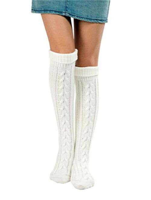 SherryDC Women's Cable Knit Long Boot Stocking Socks Knee High Winter Leg Warmers