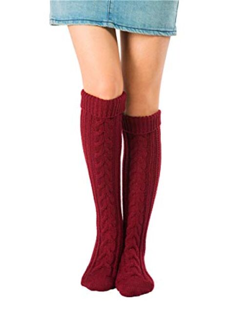 SherryDC Women's Cable Knit Long Boot Stocking Socks Knee High Winter Leg Warmers