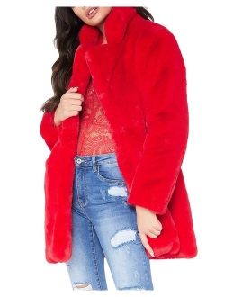 Remelon Womens Long Sleeve Winter Warm Lapel Fox Faux Fur Coat Jacket Overcoat Outwear with Pockets