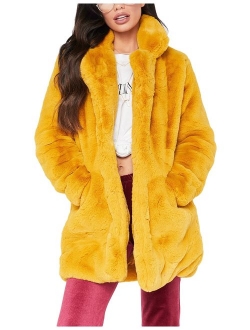 Remelon Womens Long Sleeve Winter Warm Lapel Fox Faux Fur Coat Jacket Overcoat Outwear with Pockets