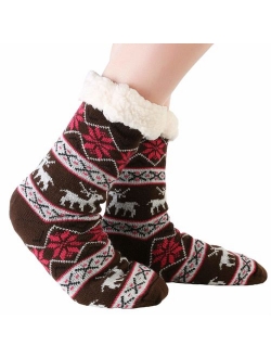 Warm Fleece Lined Winter Soft Slipper Socks Christmas With Non Slip Men's Women