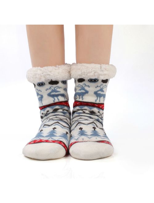 Warm Fleece Lined Winter Soft Slipper Socks Christmas With Non Slip Men's Women