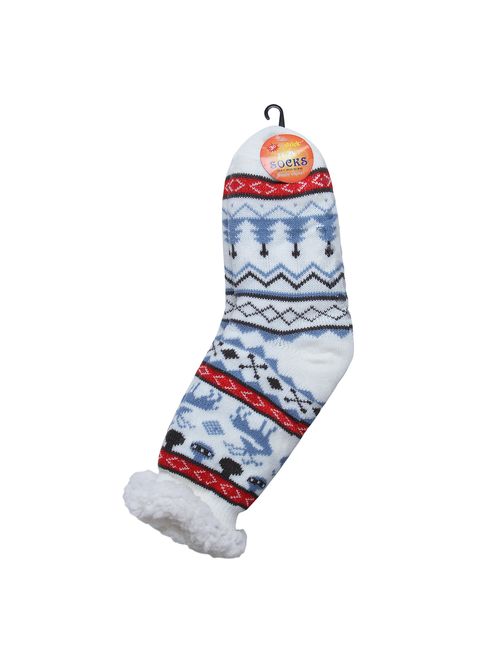 Warm Fleece Lined Winter Soft Slipper Socks Christmas With Non Slip Men's Women